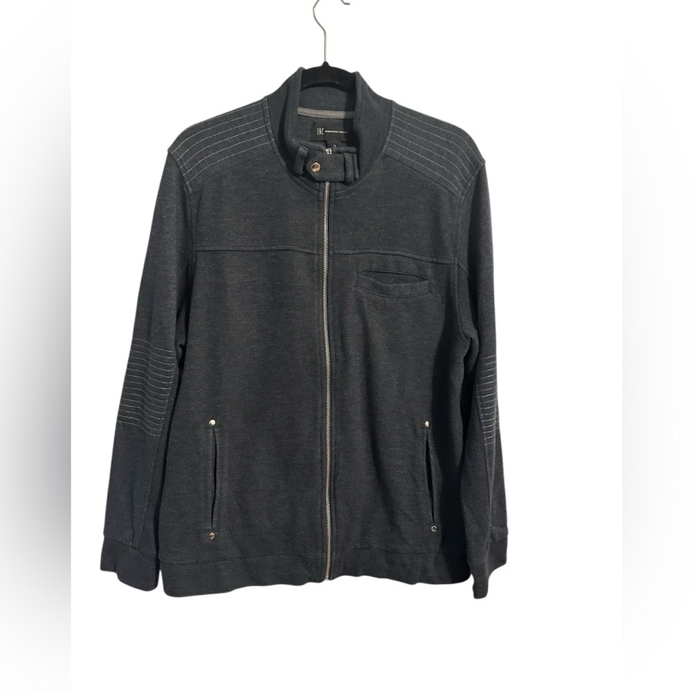 INC International Concepts‎ Men's Gray Moto Zip-Up Sweater Minimalist Y2K  XL